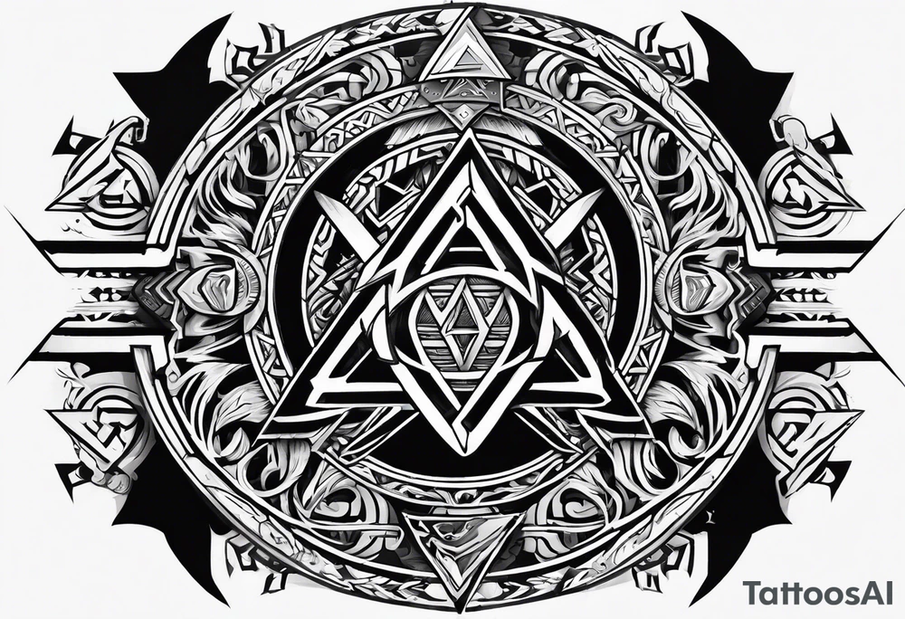 Valhalla stairs sword shield axe Valknut tattoo idea