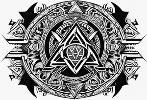 Valhalla stairs sword shield axe Valknut tattoo idea