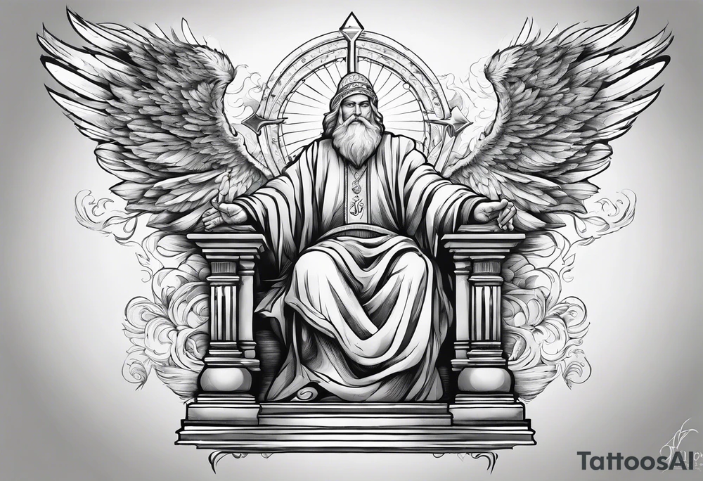 God as a court judge coming down from heaven tattoo idea