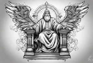 God as a court judge coming down from heaven tattoo idea