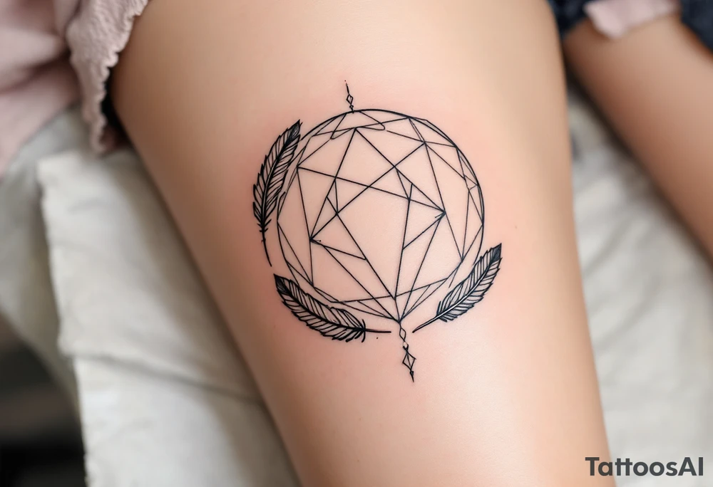 Geometric Circle with Feather Accents – A minimalist geometric circle with subtle feather designs, symbolizing freedom, flow, and feminine grace. tattoo idea