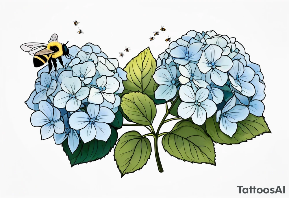 Hydrangea flower with a small bee tattoo idea