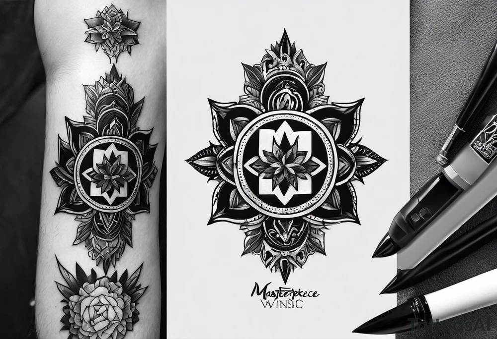 a half-sleeve black and white tattoo idea that incorporates mental health awareness, a passion for EDM music, a first responder past, and keeping a positive mindset. I want everything designed into each other thing tattoo idea