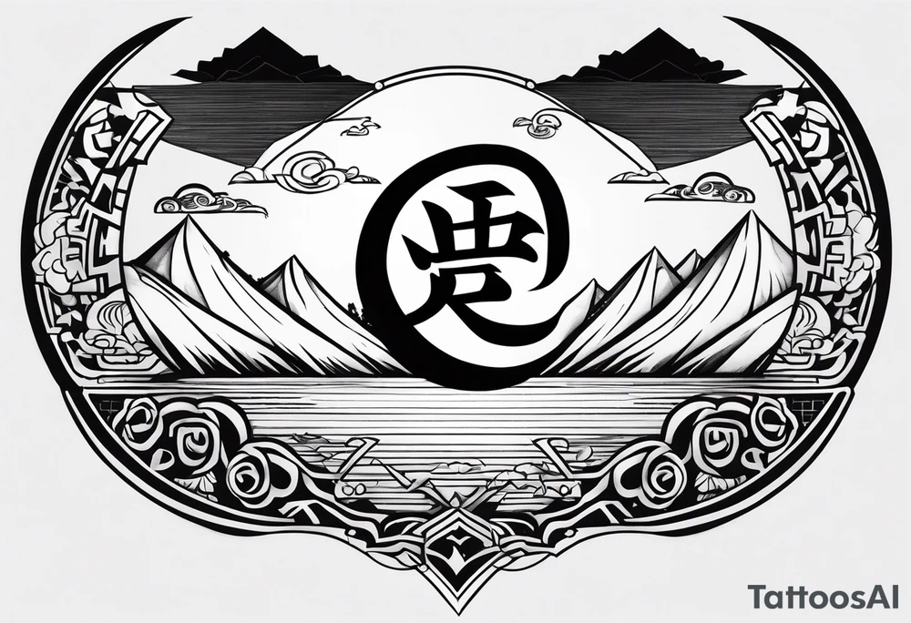 broken sword with japanese kanji tattoo idea