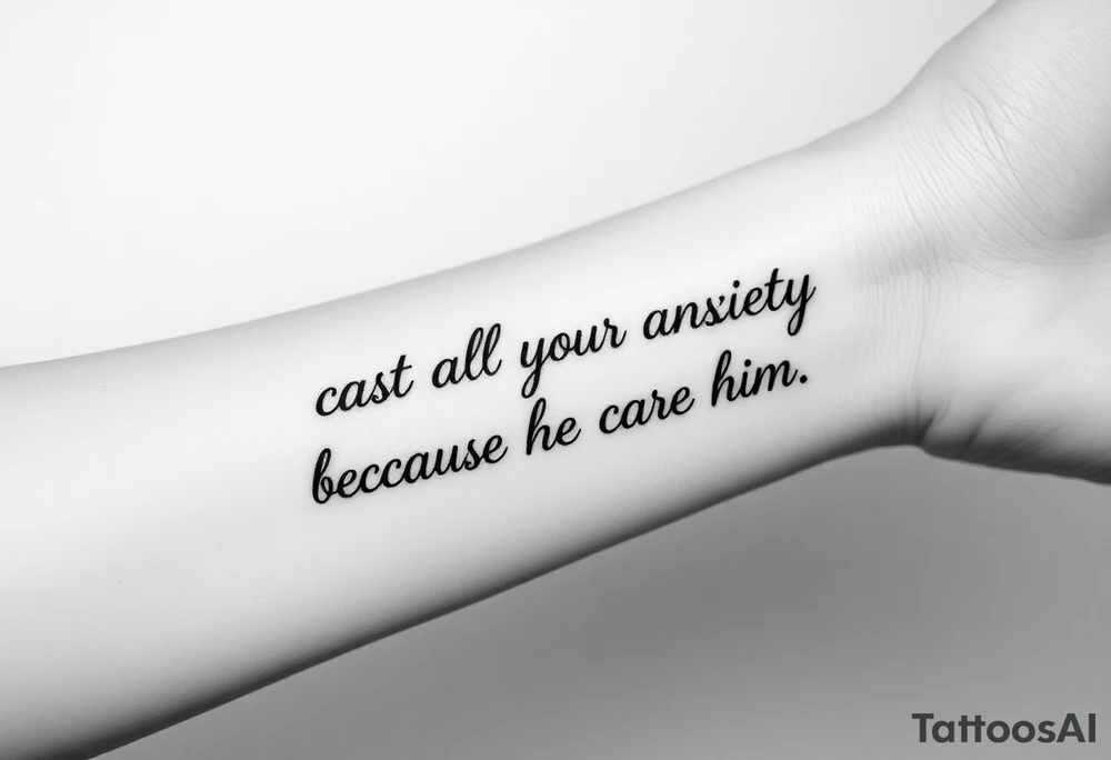 cast all your anxiety on him because he cares for you" tattoo idea