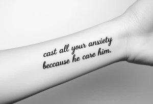 cast all your anxiety on him because he cares for you" tattoo idea