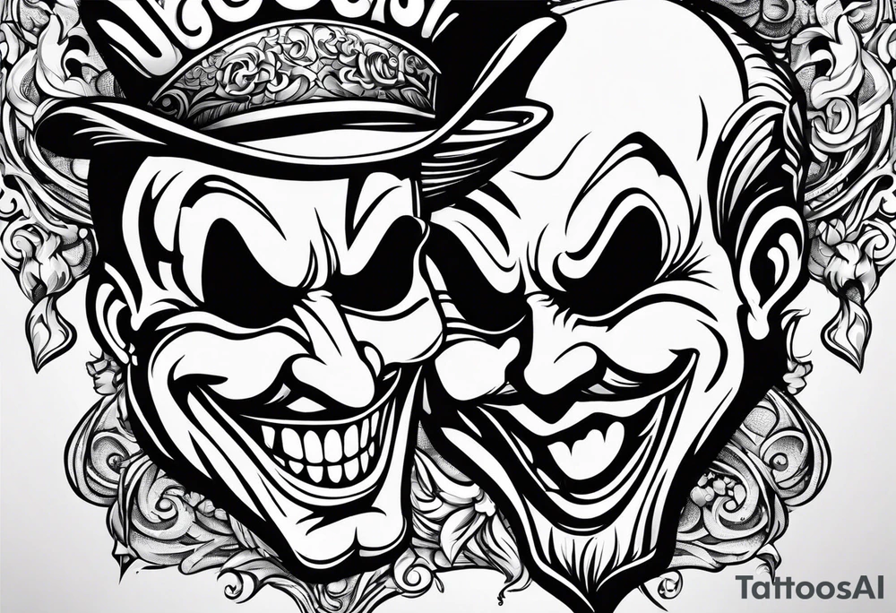 Smile now cry later gangster art masks tattoo idea