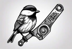 chickadee sitting on a wrench tattoo idea