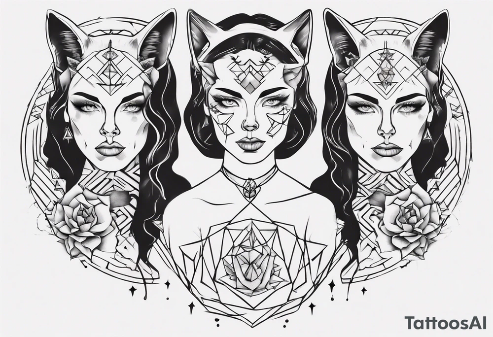Three Sisters holdning a cat tattoo idea