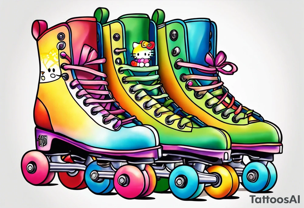 cute,  rainbow roller skates tattoo idea