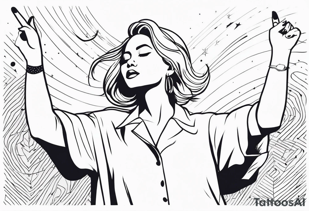 Woman on a dancefloor pointing her fingers up in the sky tattoo idea