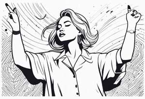 Woman on a dancefloor pointing her fingers up in the sky tattoo idea