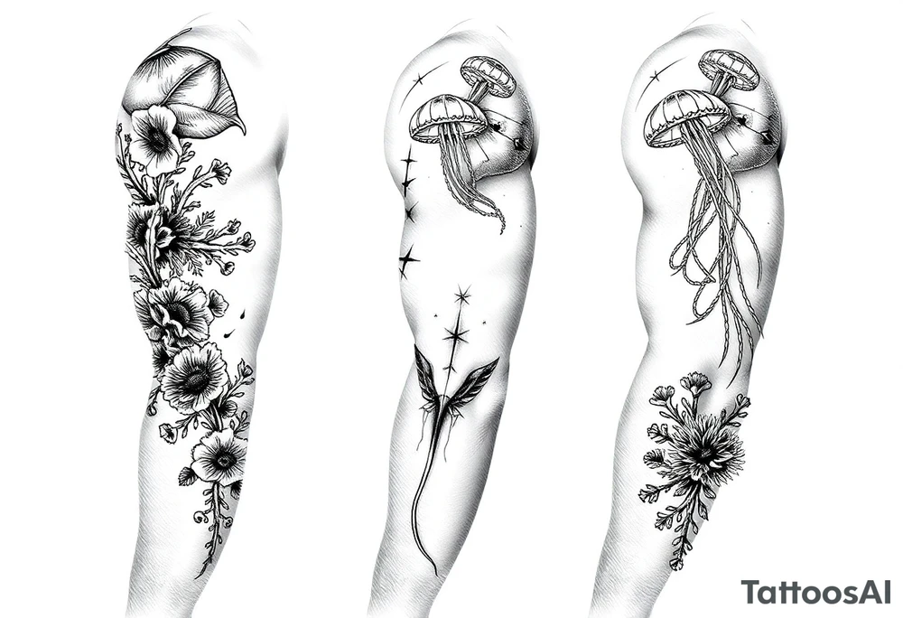 stingray, coral, jellyfish tattoo idea