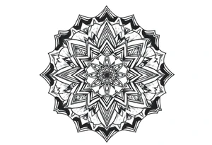 Trippy and psychedelic geometric patterns that merge in to one tattoo idea
