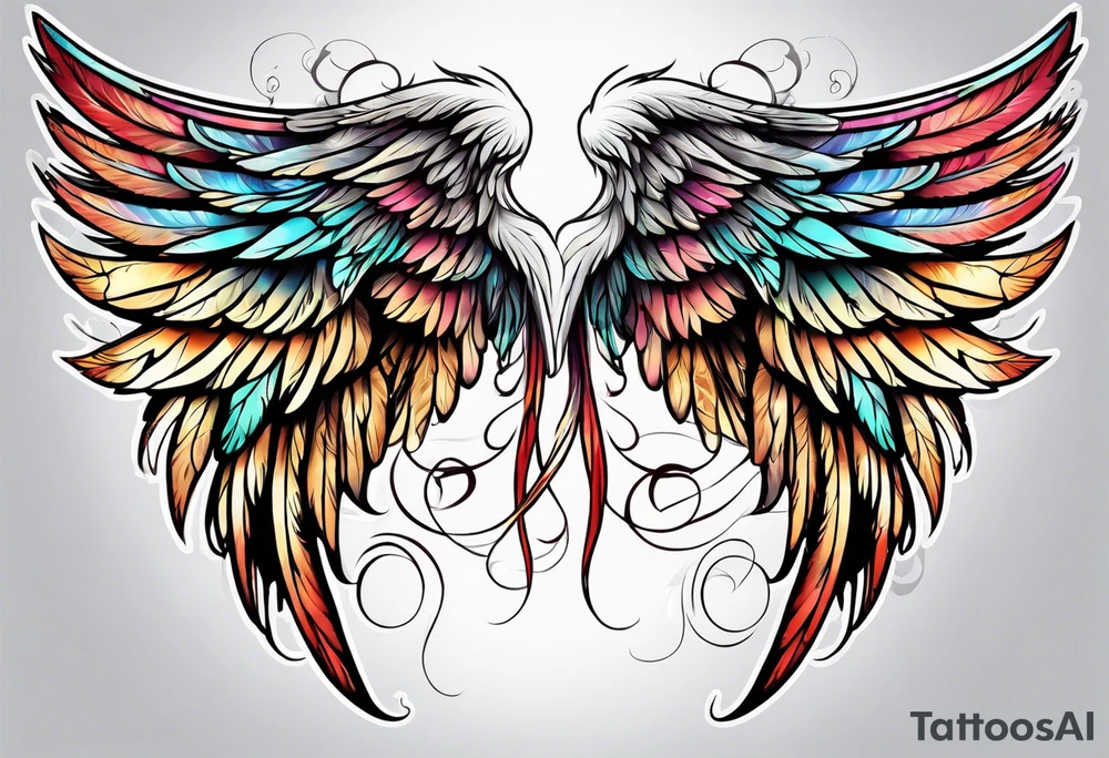 beautiful angel wings. with flilgree in the background tattoo idea