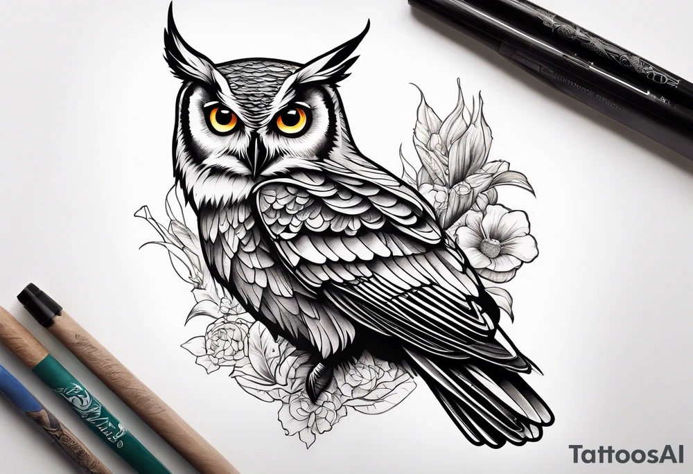 owl, hummingbird, pelican tattoo idea