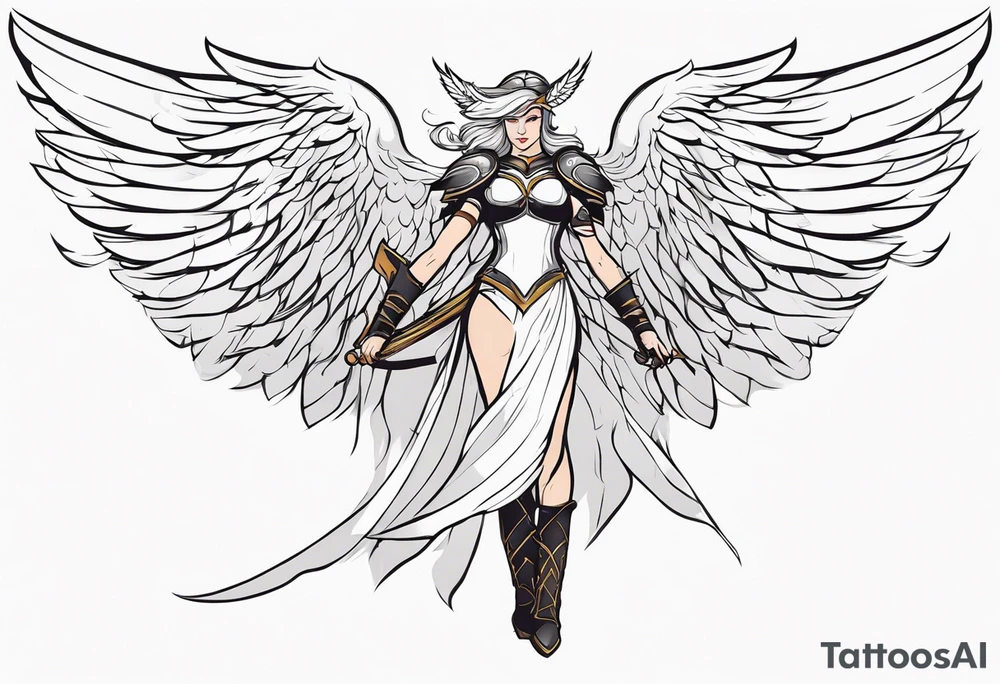 The full body of a Valkyrie with wings tattoo idea