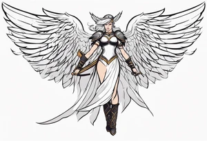 The full body of a Valkyrie with wings tattoo idea