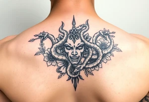Medusa with snakes and flowers tattoo idea