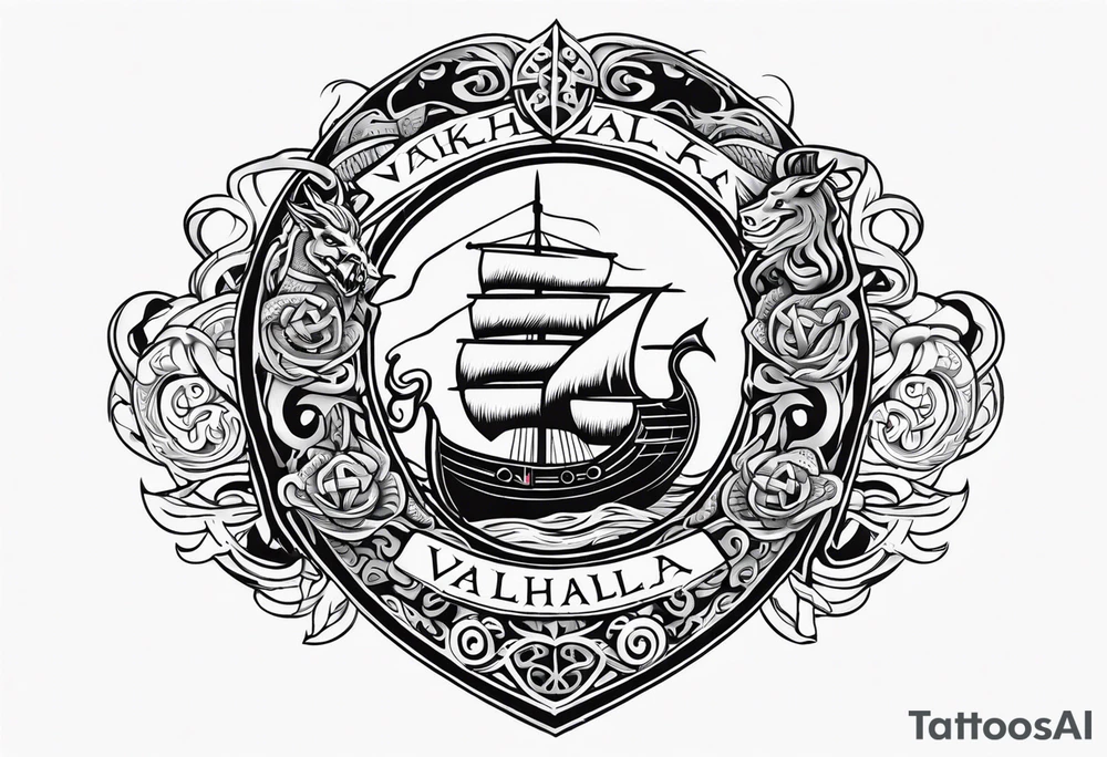 Valhalla sword shield viking ship dragon head tattoo idea Valhalla sword shield viking ship dragon head tattoo idea
