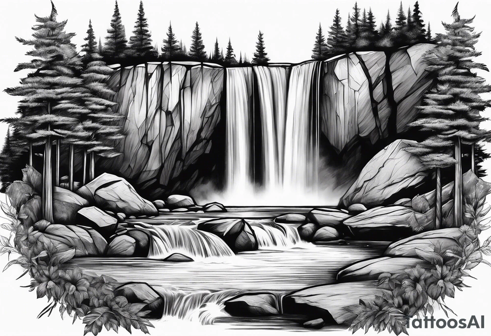 nature landscape with a waterfall tattoo idea
