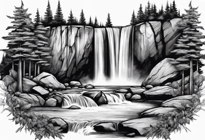 nature landscape with a waterfall tattoo idea