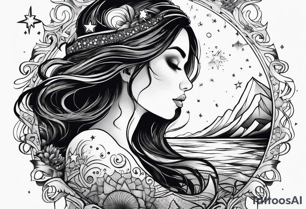 girl in water with stars above tattoo idea