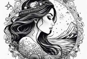 girl in water with stars above tattoo idea