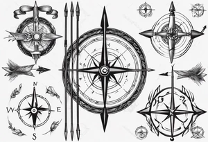 bow arrow with compass in the middle tattoo idea
