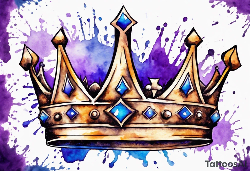 King’s crown on a water color back ground of purple and blue tattoo idea
