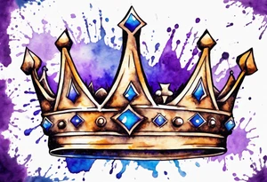 King’s crown on a water color back ground of purple and blue tattoo idea
