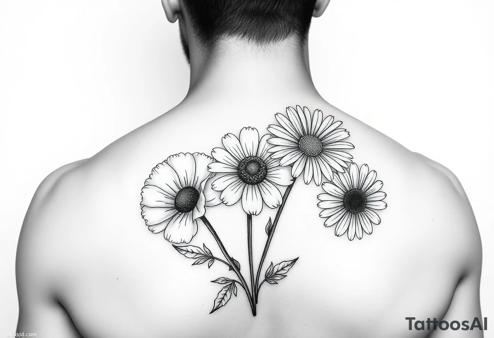 Poppy, chrysanthemum and daisy shoulder tatoo tattoo idea Poppy, chrysanthemum and daisy shoulder tatoo tattoo idea