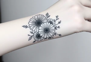 Gerbera daisy bouquet with other flowers and ribbons tattoo idea