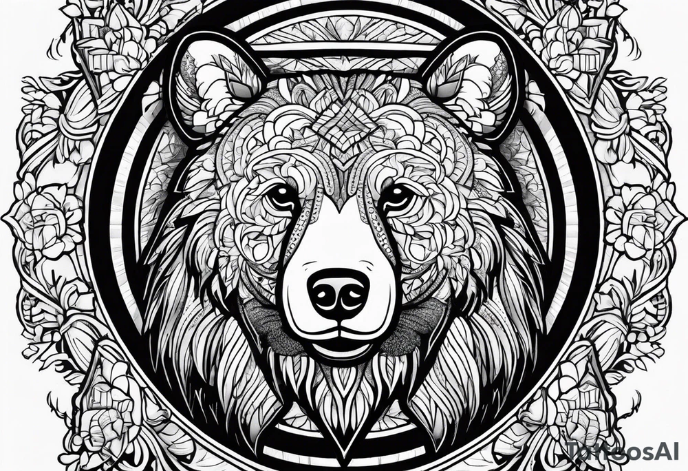 Bear inside a circle tattoo idea