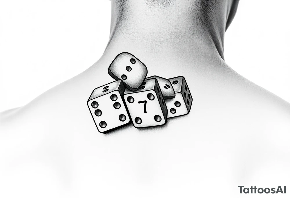 Three realisticdomino tiles falling onto each other , showing the pips 8, 7, and 6. tattoo idea