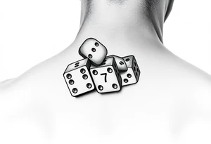Three realisticdomino tiles falling onto each other , showing the pips 8, 7, and 6. tattoo idea