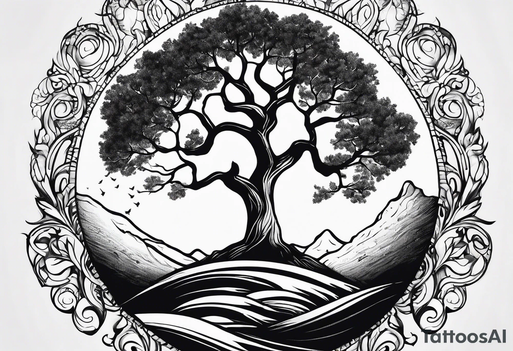 tattoo drawing of a tree on top of the planet earth tattoo idea