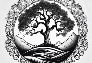 tattoo drawing of a tree on top of the planet earth tattoo idea