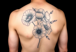 Fore arm tattoo in the neo american traditional style. I want to incorporate a few different flowers: poppy's, morning glorys, narcisus in full color tattoo idea