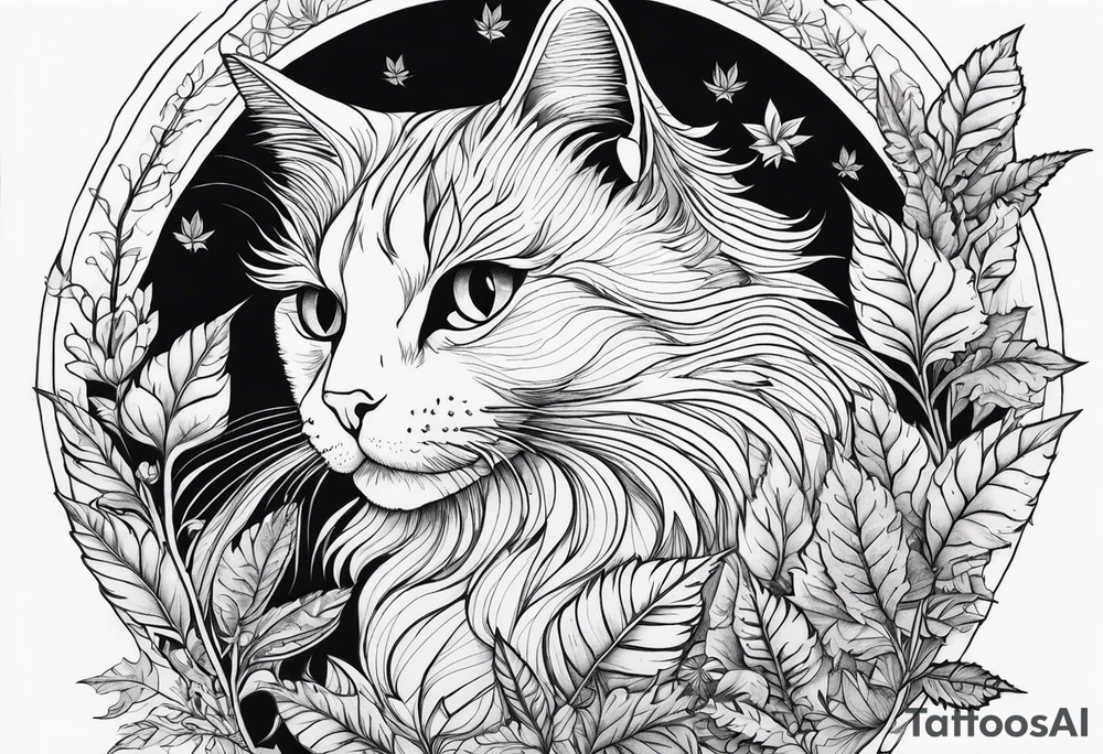 Cats and weed but in fine line and very detailed work tattoo idea