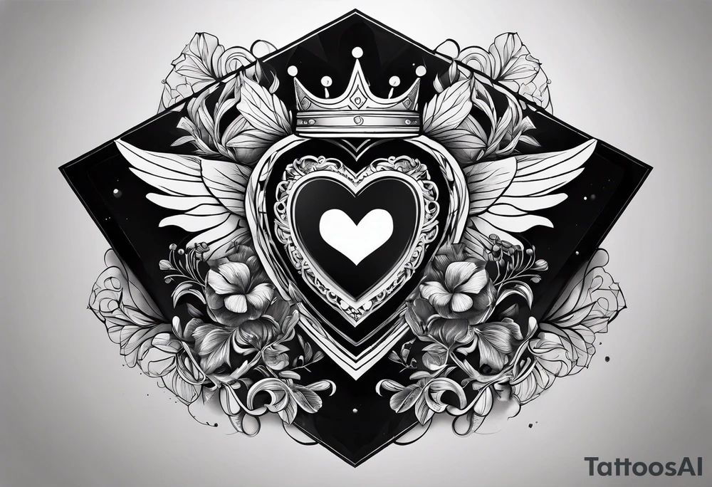 hexagon black heart with a crown and with black blackground tattoo idea