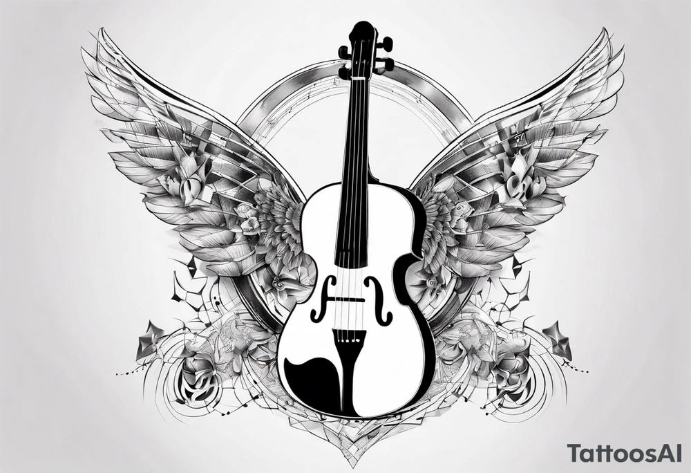 CROSSEED ACOUSTIC GUITAR AND VIOLIN WITH WINGS tattoo idea