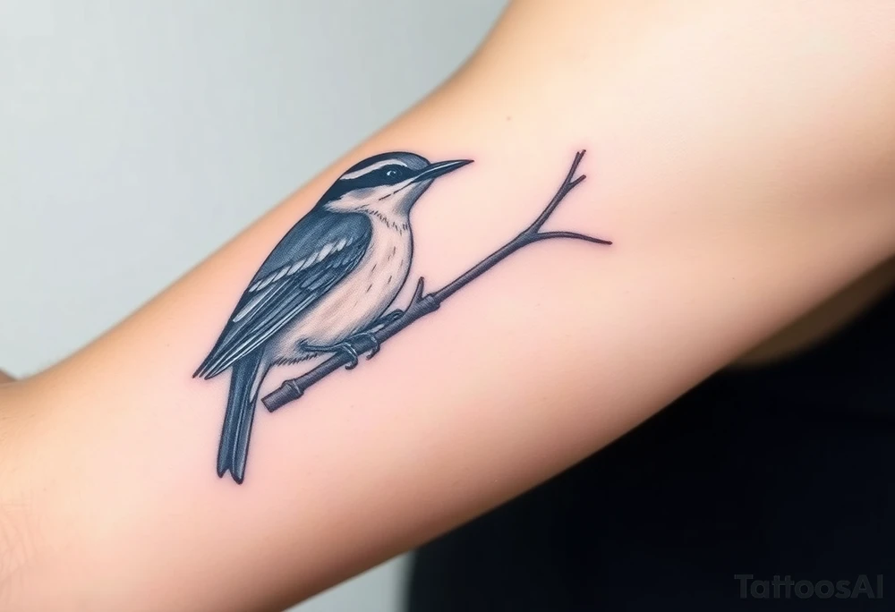 Nuthatch bird sitting on a branch tattoo idea