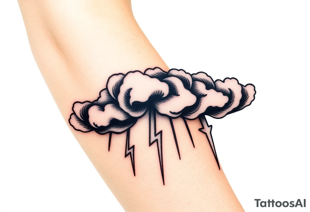 Black storm clouds with rain & lightning bolts tattoo idea