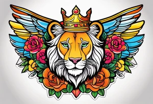 Lioness with wings crown tattoo idea