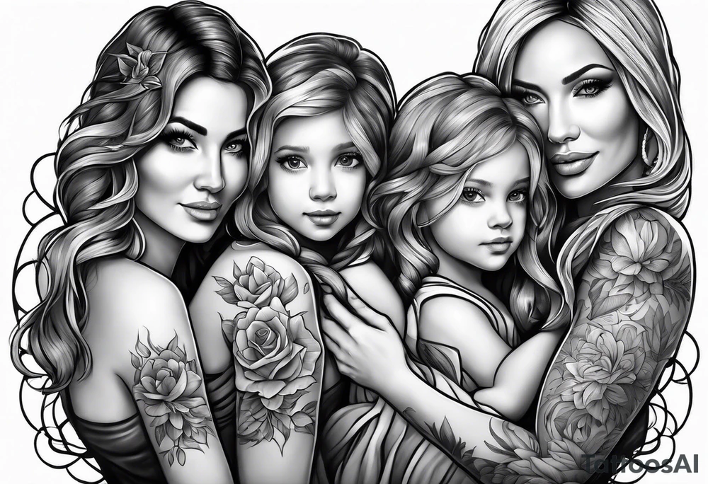 Mothers bond with three daughters tattoo idea