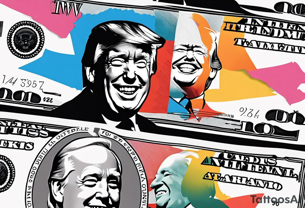 U.S. bills with President Trump laughing. tattoo idea