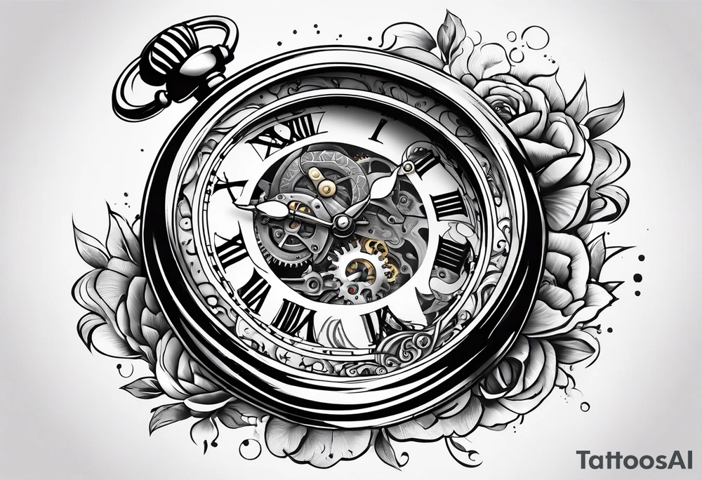 Old school pocket watch exploded showing inner mechanism tattoo idea