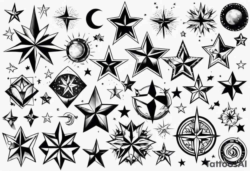 Variety of stars flash sheet tattoo idea