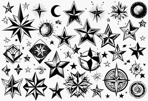 Variety of stars flash sheet tattoo idea